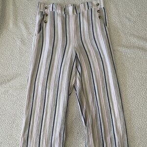 Zac & Rachel wide leg lien pants - pink, white, blue, beige stripes, size 12